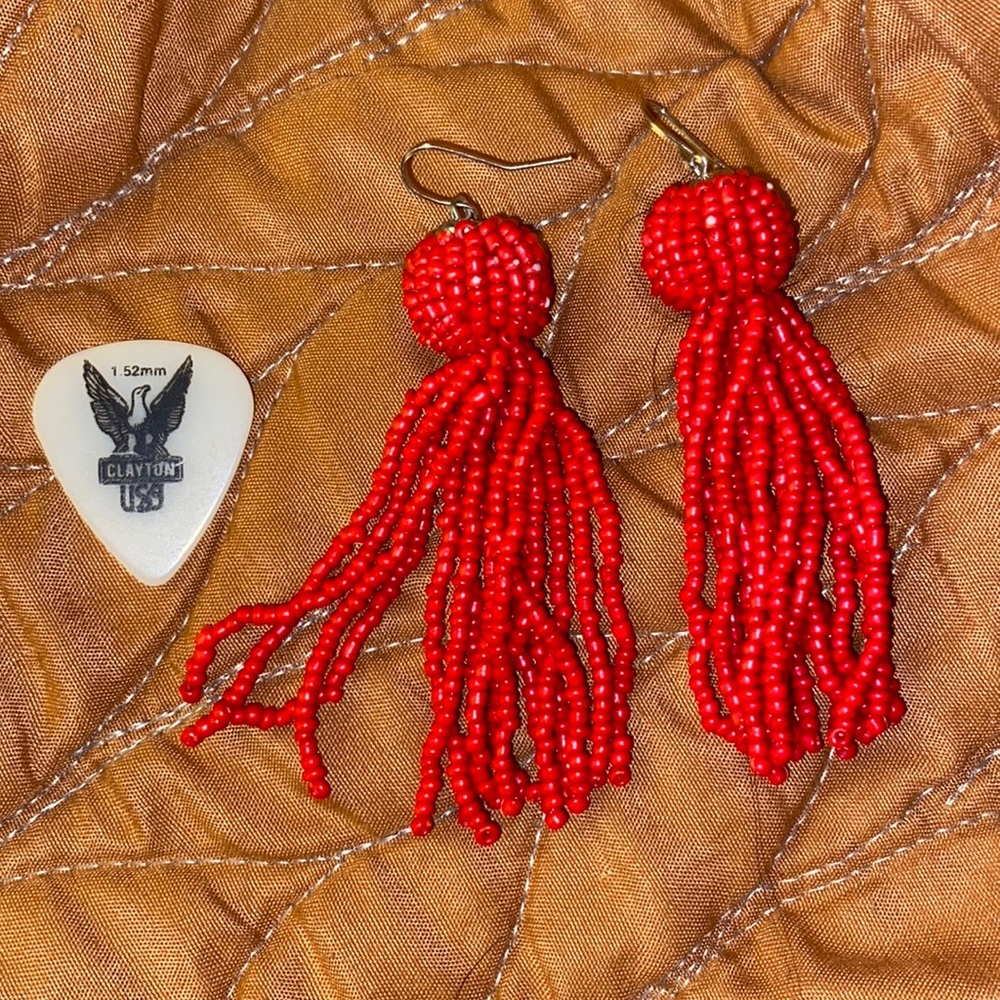 Long beaded tassel earrings